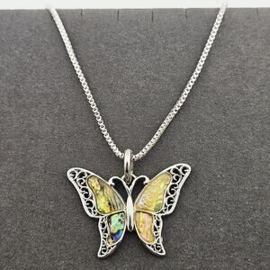 Mother Of Pearl Abalone Shell Butterfly Pendant Charm Necklace Silver Chain